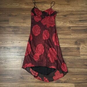 Y2K Rose High Low Slip Party Dress Sparkle Medium Coquette Whimsygoth Fairycore‎